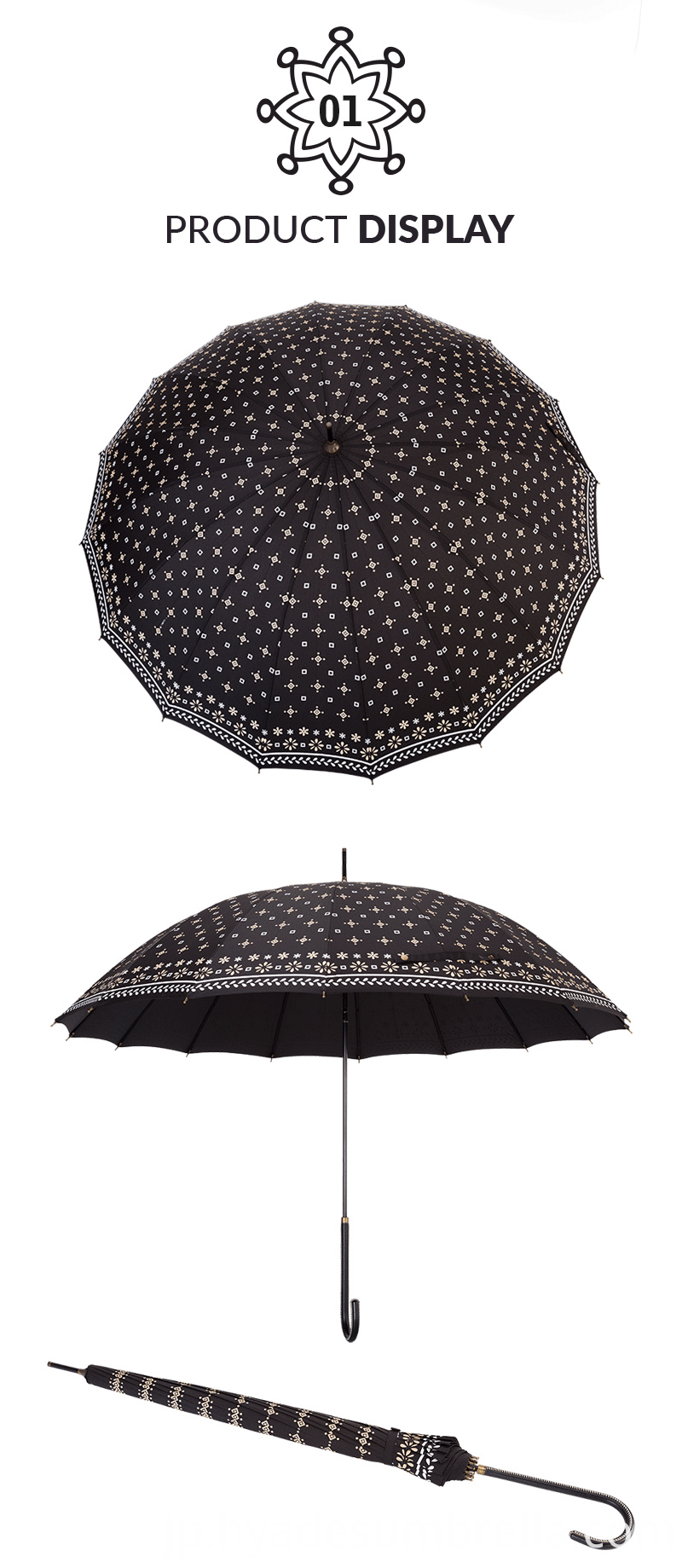 Oem Ladies Printed 16 Ribs Manualオープンストレート傘 Oem Ladies Printed 16 Ribs Manual Open Straight Umbrella